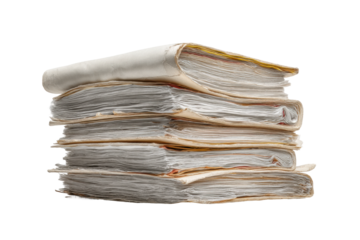 PNG Stack of aged documents: layers of voluminous historical papers