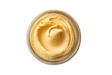 PNG Top view of creamy hummus in glass bowl on white background