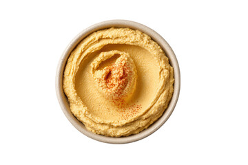 PNG Creamy hummus with paprika garnish in a bowl