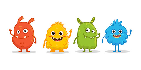set of cartoon monsters. Cute monster in flat style. Kids funny character design for posters, cards, magazins. Vector illustration
