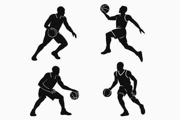 Fototapeta premium Basketball Player Silhouette Vector Set – Dynamic Action Poses in Different Styles on White Background