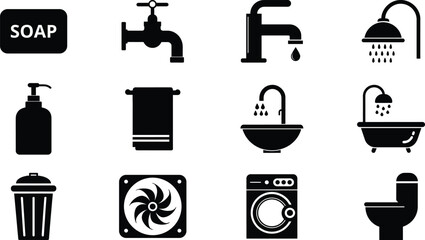 Vector Bathroom Essentials Icon Bundle Design on Clean Background