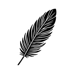 Silhouette of a detailed bird feather against a white background.