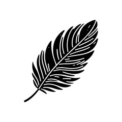 Obraz premium A detailed black and white illustration of a single feather, showing intricate details.