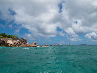 View from different sides of St. Pierre tropical island, Seychelles, Indian ocean