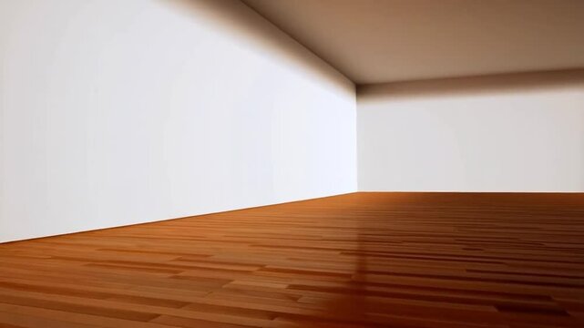 A room with white walls and a brown wooden floor surface on transparent background