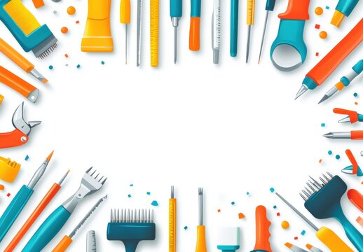 Happy birthday party background with text and colorful tools