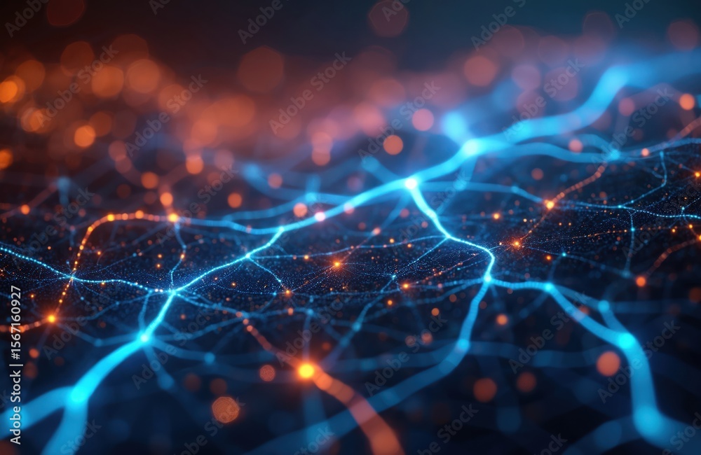 Poster abstract digital representation of interconnected neural lines with dynamic glow. conceptual tech im