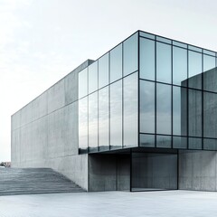 Fototapeta premium Modern architectural building with large glass windows and concrete structure