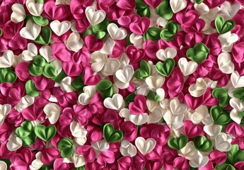 Multicolored Heart background. Valentine Wallpaper with Pink, White and Green love hearts. 3D Render