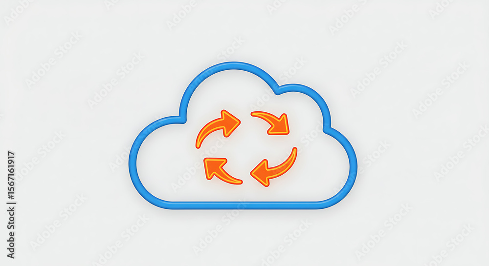 Poster cloud data sync icon: an icon of a cloud featuring a circular arrow in the center, representing seam