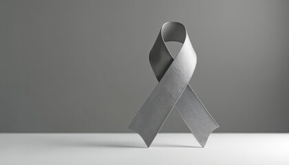 Grey ribbon symbol for Parkinson disease, brain cancer awareness. Concept of health care, charity, support, fight against illness. Gray ribbon isolated on white background. Copy space for text.