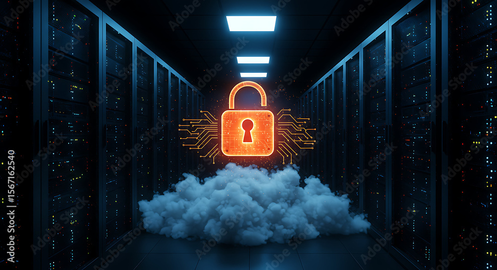 Poster data security: a conceptual image visualizing data security in the digital realm, showcasing a glowi
