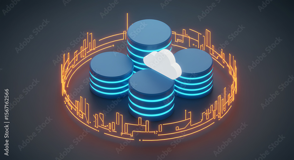 Poster data storage: abstract 3d illustration of digital data storage, showing secure cloud computing, data