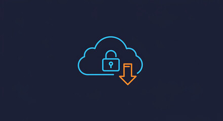 Secured Cloud Download: Depicting a glowing cloud with a lock and arrow, this illustration symbolizes secure data transfer and safe storage in the digital realm.