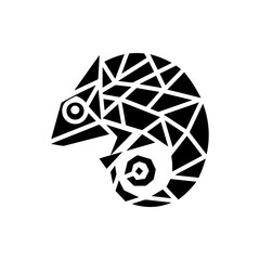 Geometric chameleon illustration with polygonal design, black silhouette on a white background. © nuaari