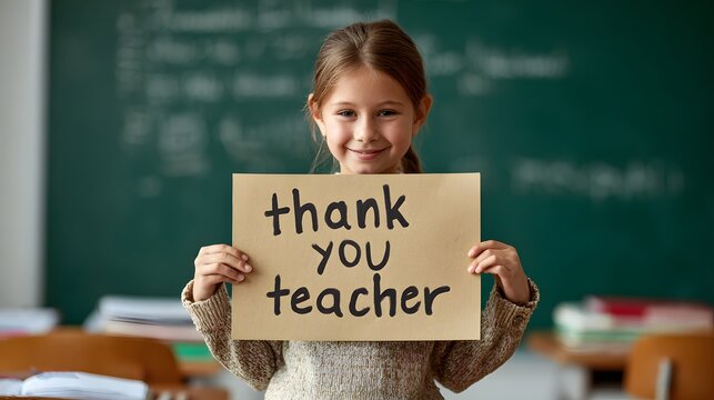 Thank you teacher card cute girl student appreciation chalkboard classroom education learning message 100 - Powered by Adobe