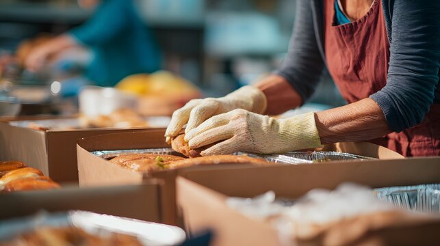 Food preparation and packaging for charity event volunteer work and community service project help