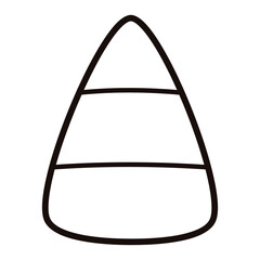 Simple outline drawing of candy corn with three sections for coloring or design activities. Clipart image.