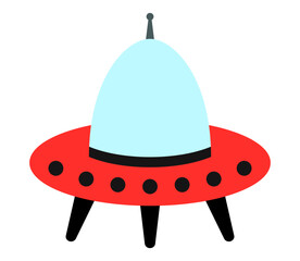 Colorful cartoon-style alien spaceship icon with red base and light blue dome. Clipart image isolated on background.