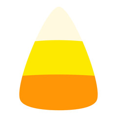 Simple graphic illustration of candy corn with white yellow and orange sections. Clipart image isolated on background.