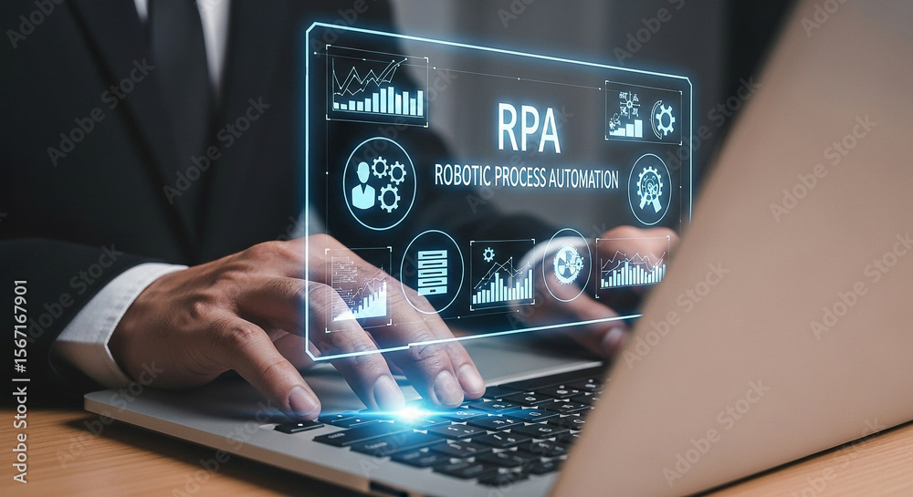 Poster robotic process automation rpa concept business technology automation software solution for efficien