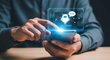 Ai chatbot technology concept using artificial intelligence on mobile phone interface app design