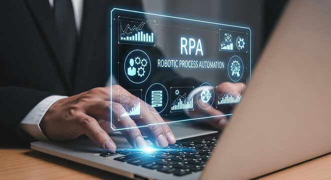 Robotic process automation rpa concept business technology automation software solution for efficiency