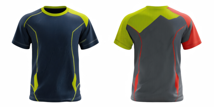 Front and back view of a short sleeved t shirt with colored accents design