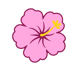 Fototapeta premium Pink hibiscus flower simple vector icon with yellow detail. Clipart image isolated on background.