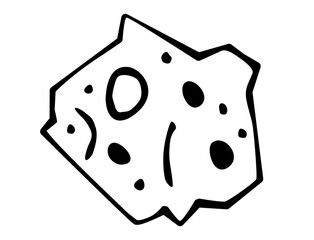 Simple black and white line drawing of meteorite with craters. Clipart image isolated on background.