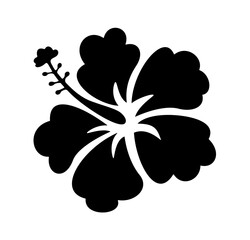 Black hibiscus flower silhouette with detailed petals and stamen on white background. Clipart image isolated on background. © dzm1try