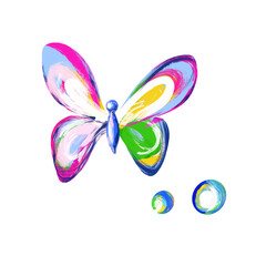 handmade drawing with paints and pencils, colorful butterflies, clipart