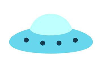 Blue and turquoise UFO with round lights flat icon design. Clipart image isolated on background.