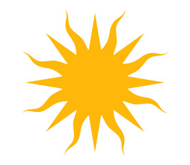 Bright yellow sun icon with sharp rays vector illustration. Clipart image isolated on background.