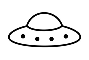Simple line icon of UFO with round lights. Clipart image isolated on background.