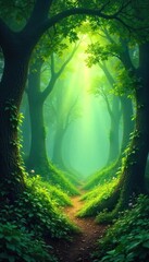 Magical Fantasy Forest Scene Dappled Sunlight, Deep Shadows, Lush Greenery - Ideal for Compositing and Digital Art