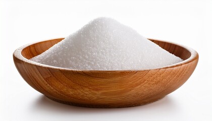 sugar in wooden bowl isolated on white background