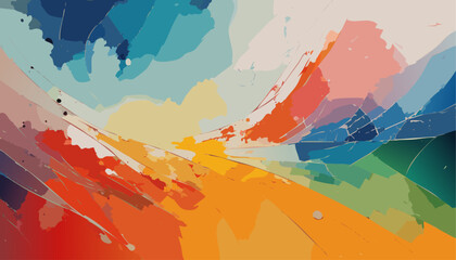 A vibrant, colorful abstract art piece with bold brushstrokes