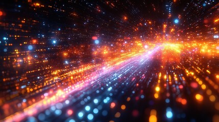 Naklejka premium Abstract digital tunnel with glowing, colorful particles