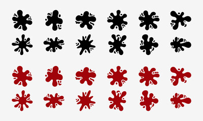 Liquid Splatter Black Red Vector Set – Ink, Paint, Blood, Water Blobs & Splash Clipart Design Elements