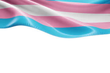 Waving Transgender Pride Flag flutters gently in a display of identity, support, and representation of the LGBTQ+ community, transparent background
