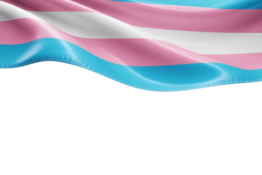 Waving Transgender Pride Flag flutters gently in a display of identity, support, and representation of the LGBTQ+ community, transparent background