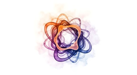 Abstract illustration of interconnected, swirling, colorful, smoky, and ethereal rings floating against white background.
