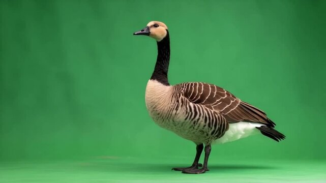 Barnacle goose standing calmly in front of a green screen background in a studio setting green screen bird video
