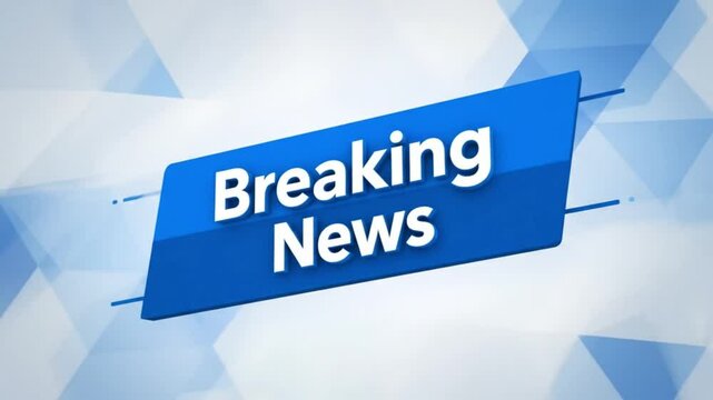 Breaking News Title: A blue banner announces "Breaking News" with geometric accents, conveying urgency, with copy space for additional information in a modern graphic design.