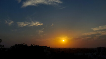 Beautiful sunset scenery view of colorful sky over the city, nature photography, natural wallpaper