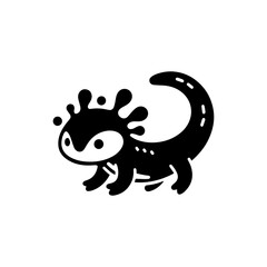 Cute, stylized black and white illustration of an axolotl.