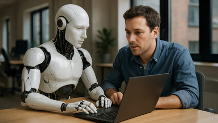 Collaborative Future: Man and AI Working Side by Side