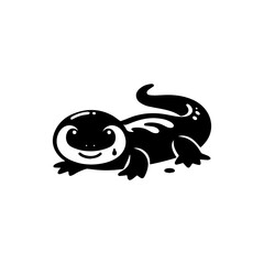 Cute, stylized black and white illustration of a lizard.